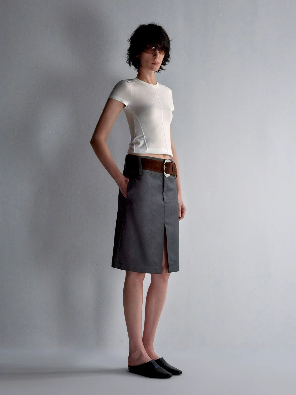 Split-Line Sheer Short Sleeve T-shirt