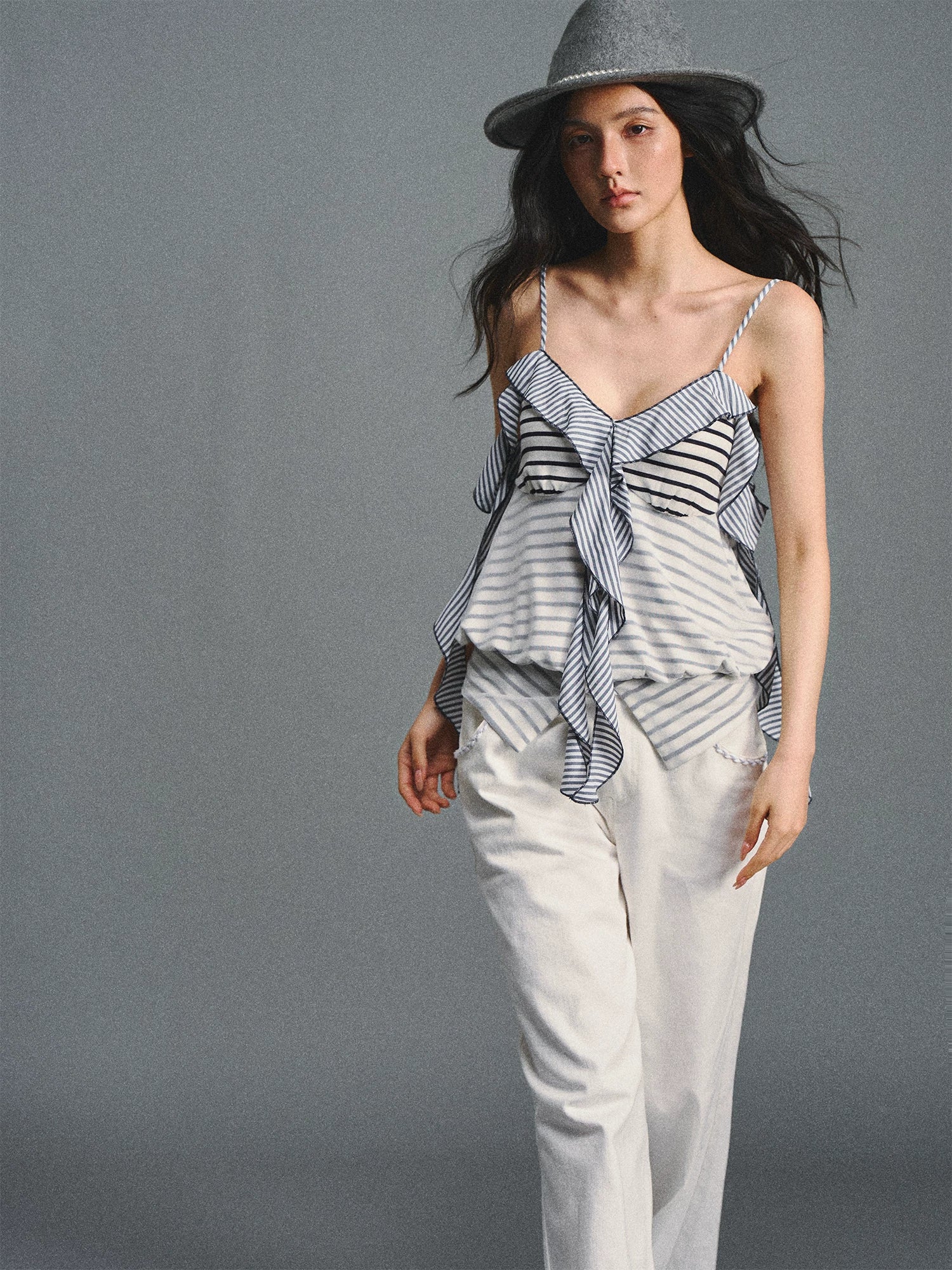 Navy Mesh Spliced Camisole Top