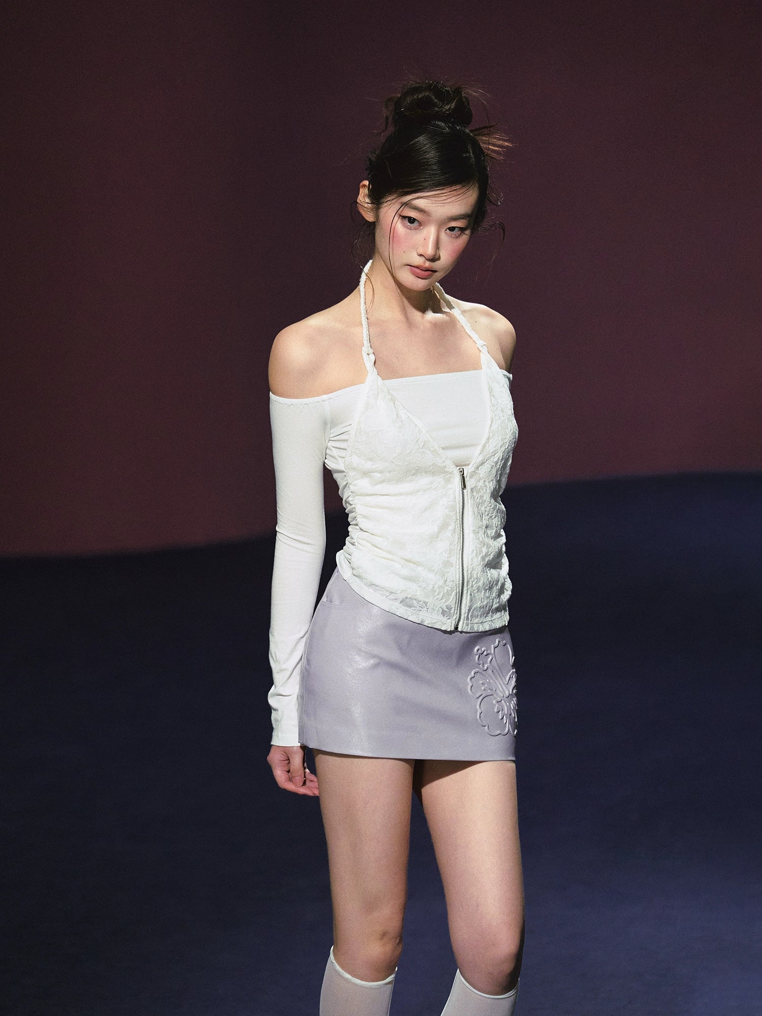 Two-Piece Off-Shoulder Halter Lace Blouse