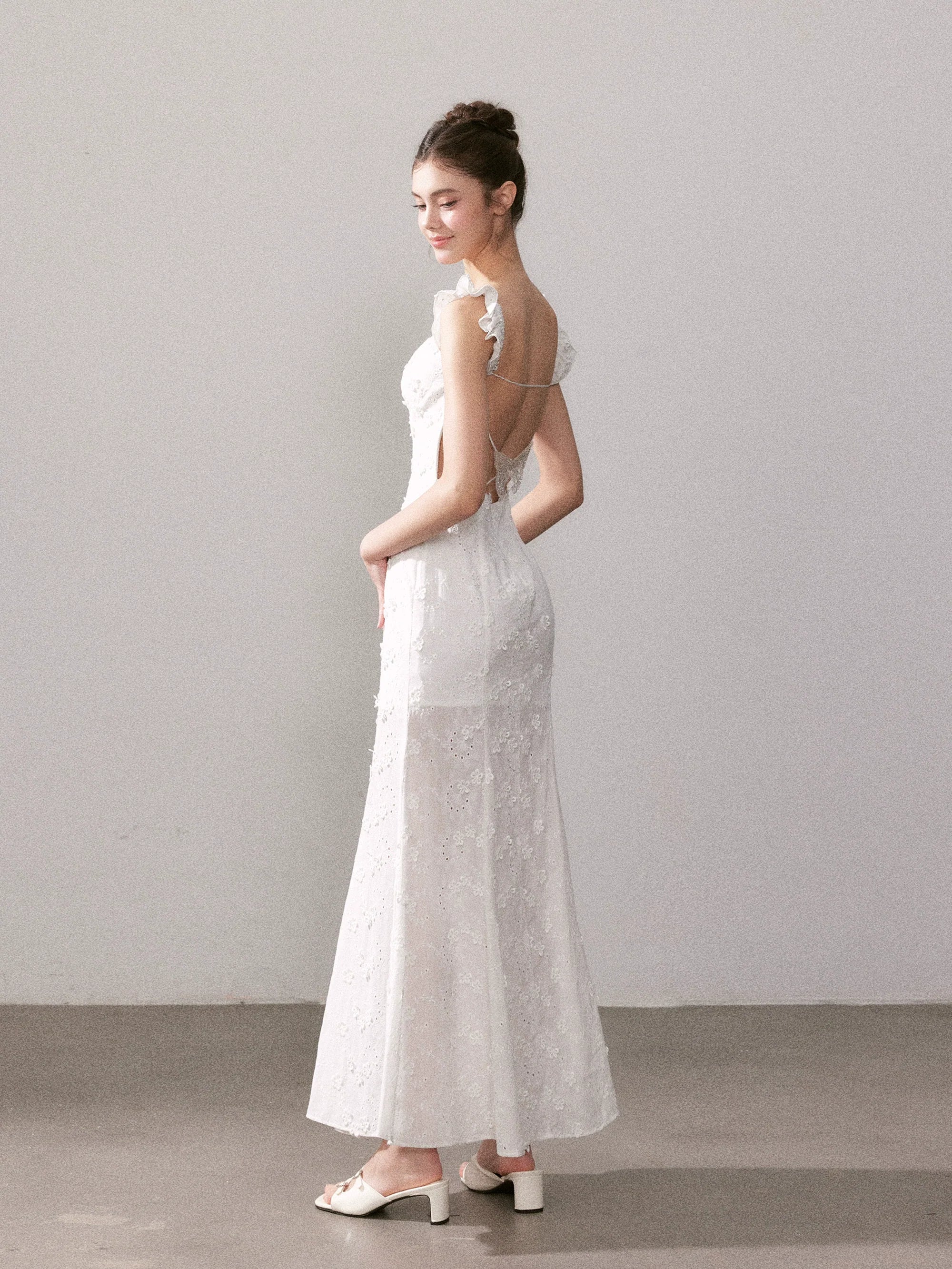 White French Lace Flower Long Dress