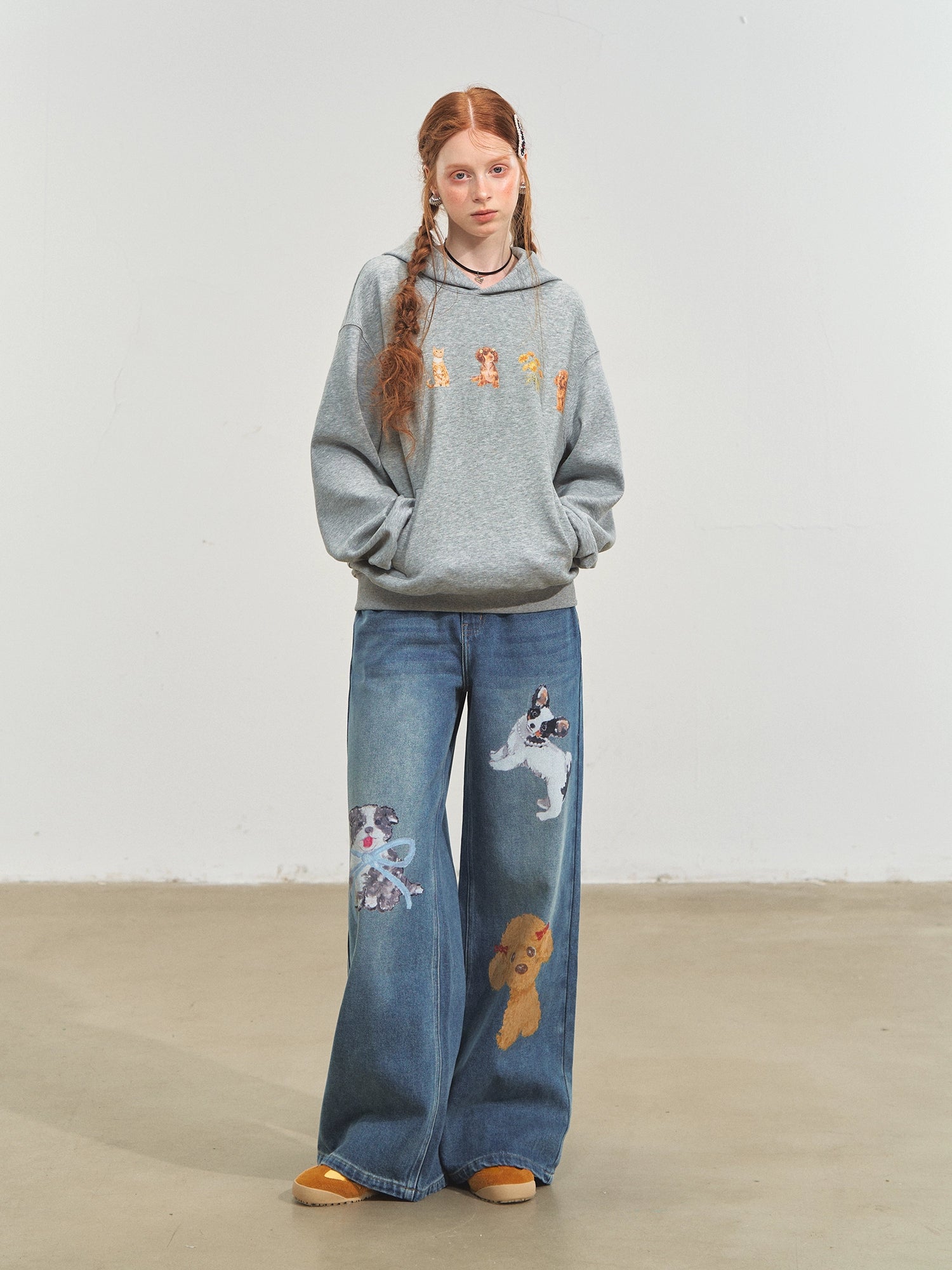 Blue Pet-Inspired Wide-Leg Jeans