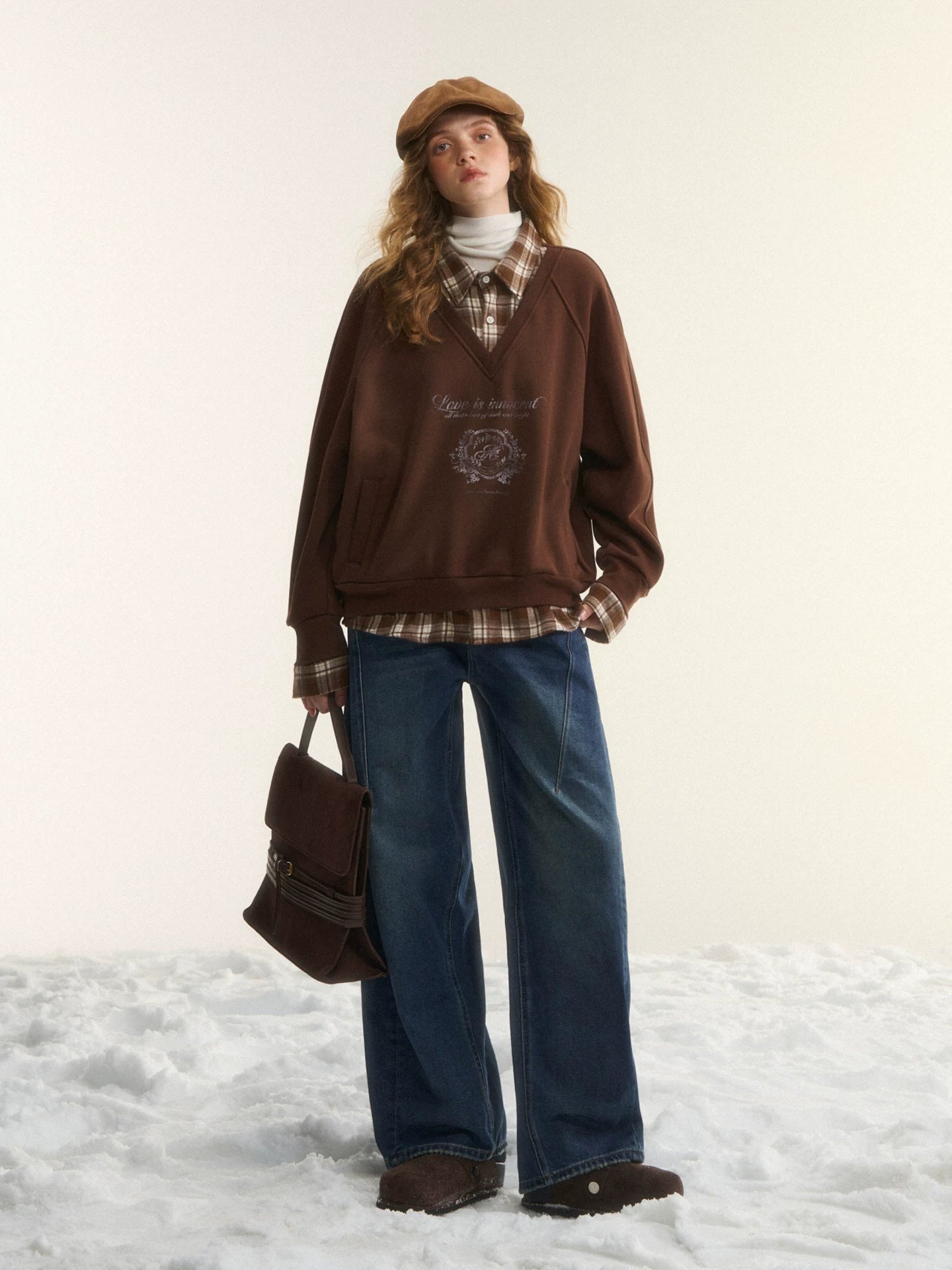 Printed Plaid Collar Sweatshirt