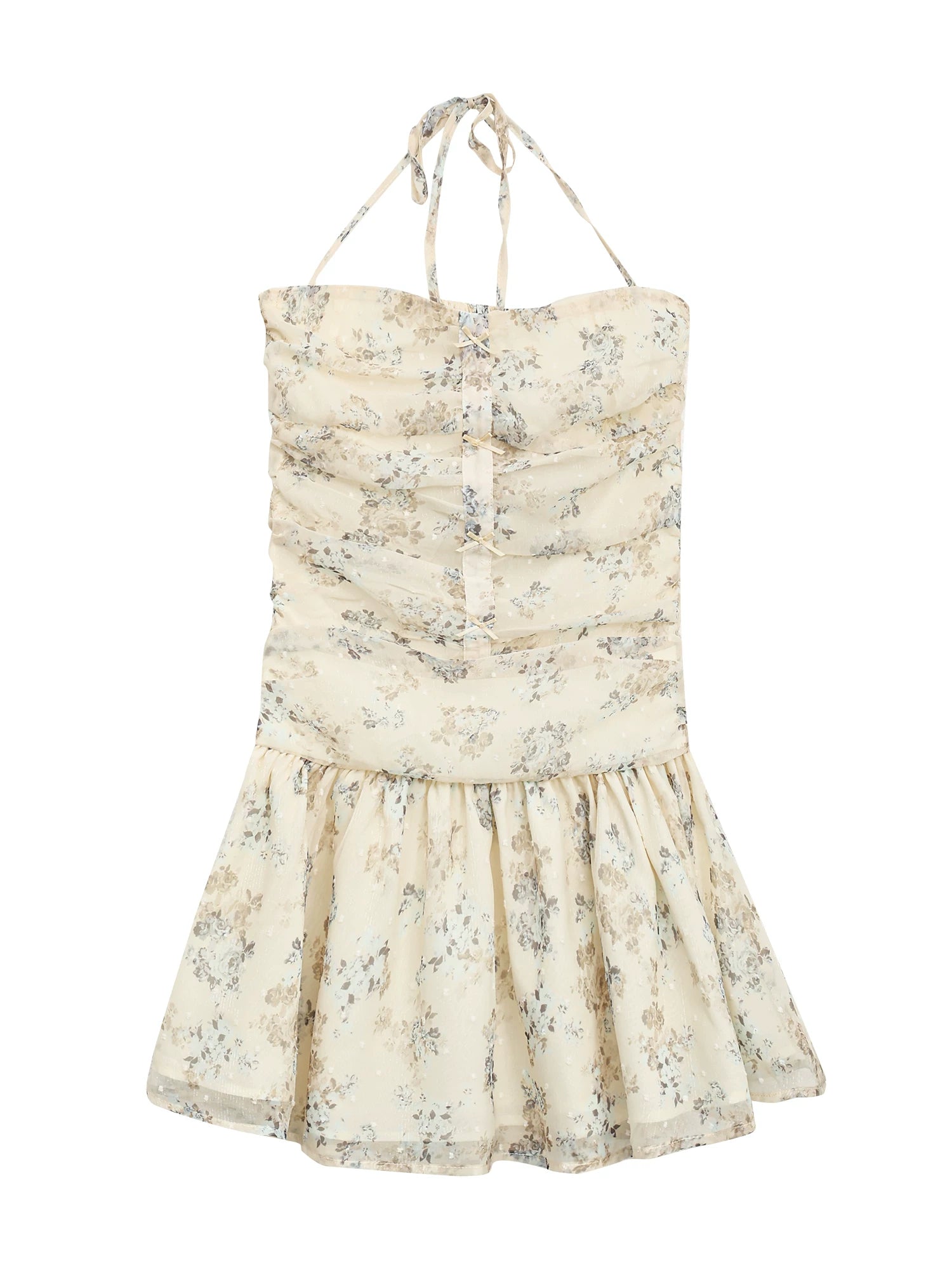 Apricot Floral Halter Mini Dress