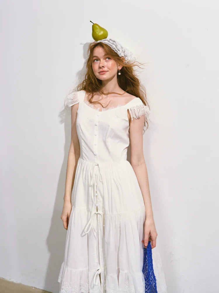 Flutter-Sleeve Waist-Cinching Strapless Dress