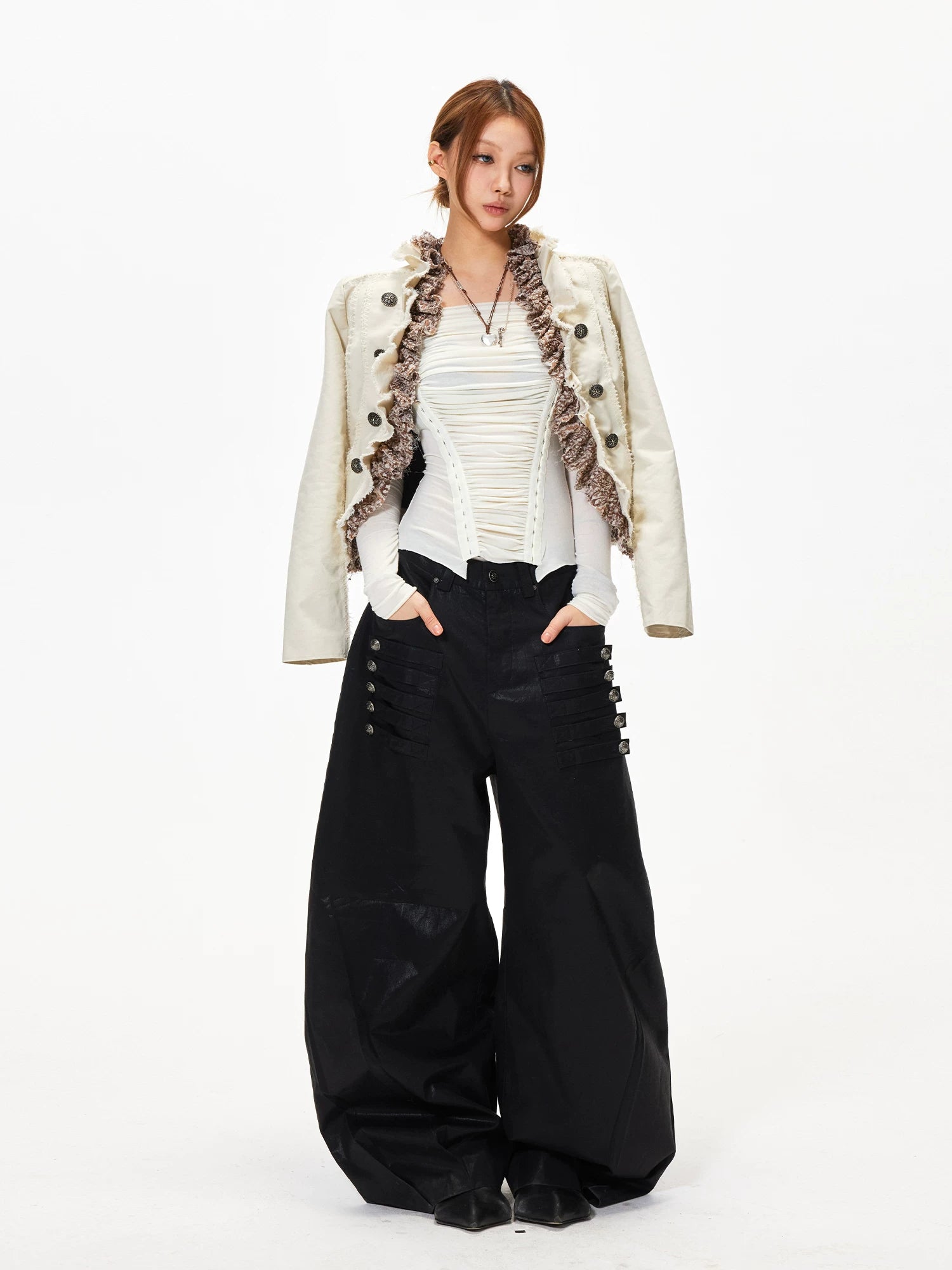 Button Wide Leg Pants