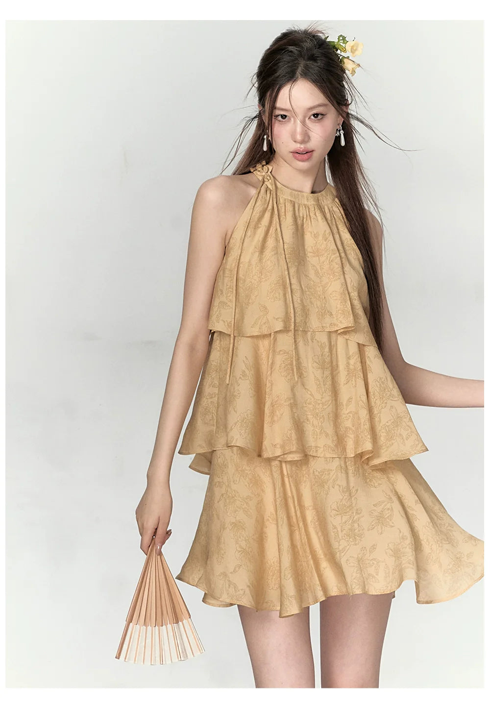 Mustard Yellow Halter Floral Dress
