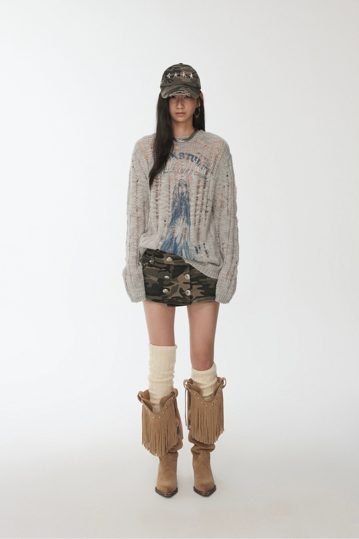 Icelandic Animal Jacquard Cutout Knit Sweater