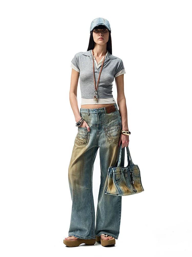 Color-Blocking Fake Two-piece Knit Polo Shirt