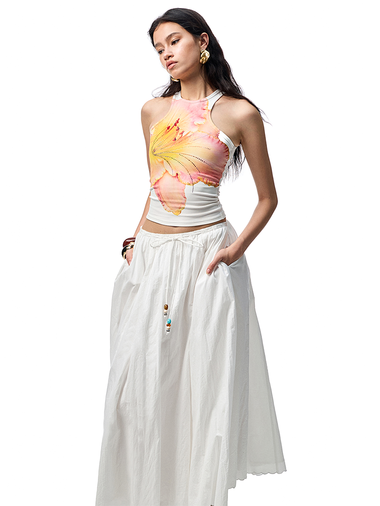 Floral Print Rhinestone Vest