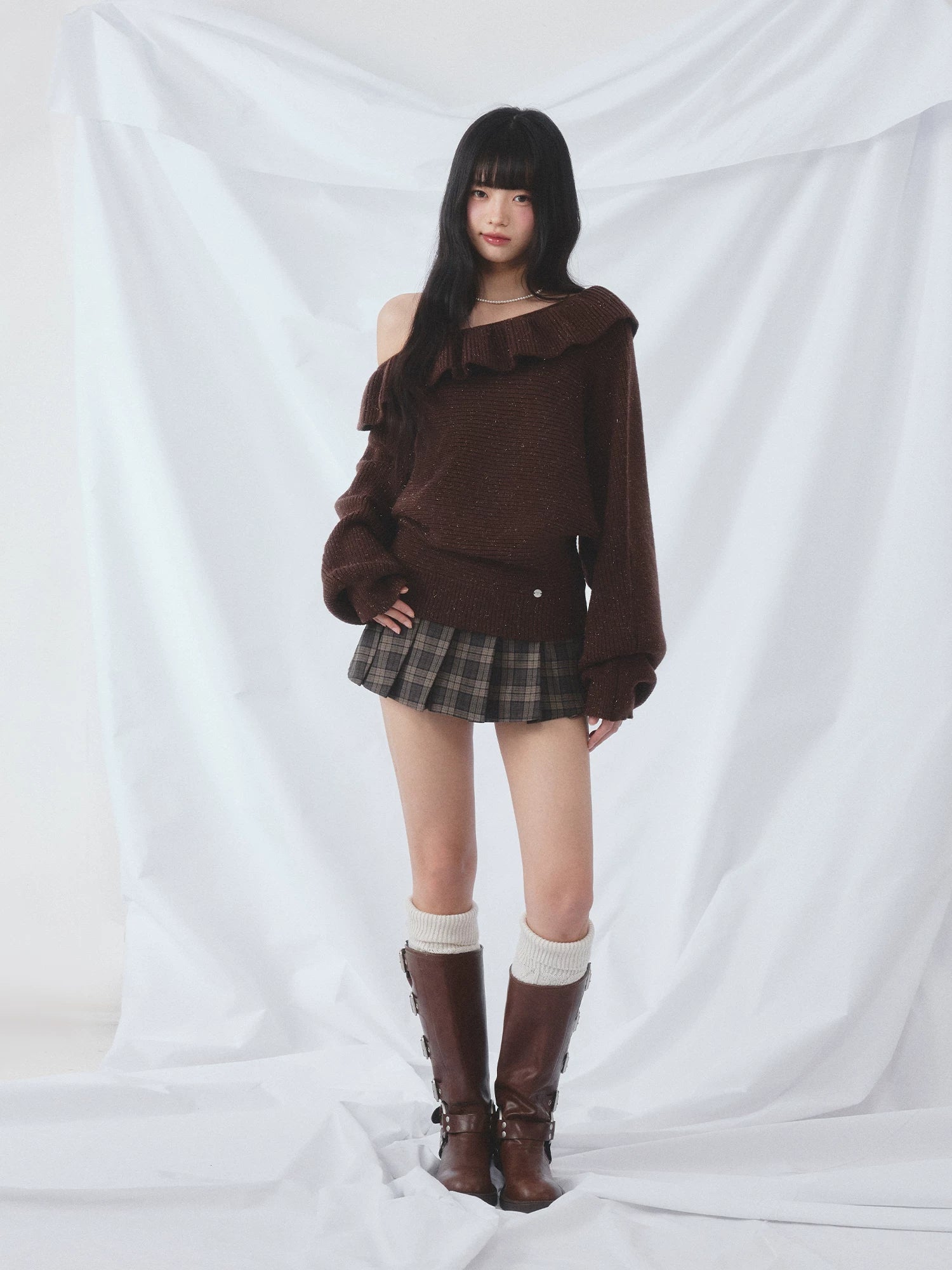 Ruffle Asymmetric Knit Top