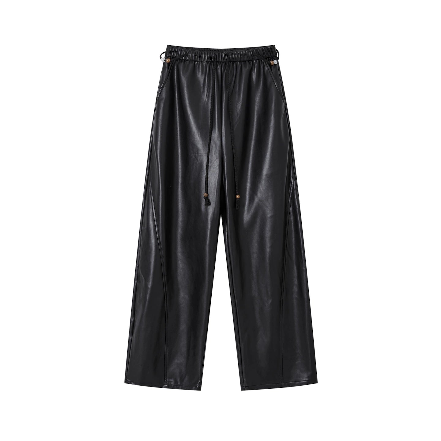 Relaxed Curve-Cut PU Pants