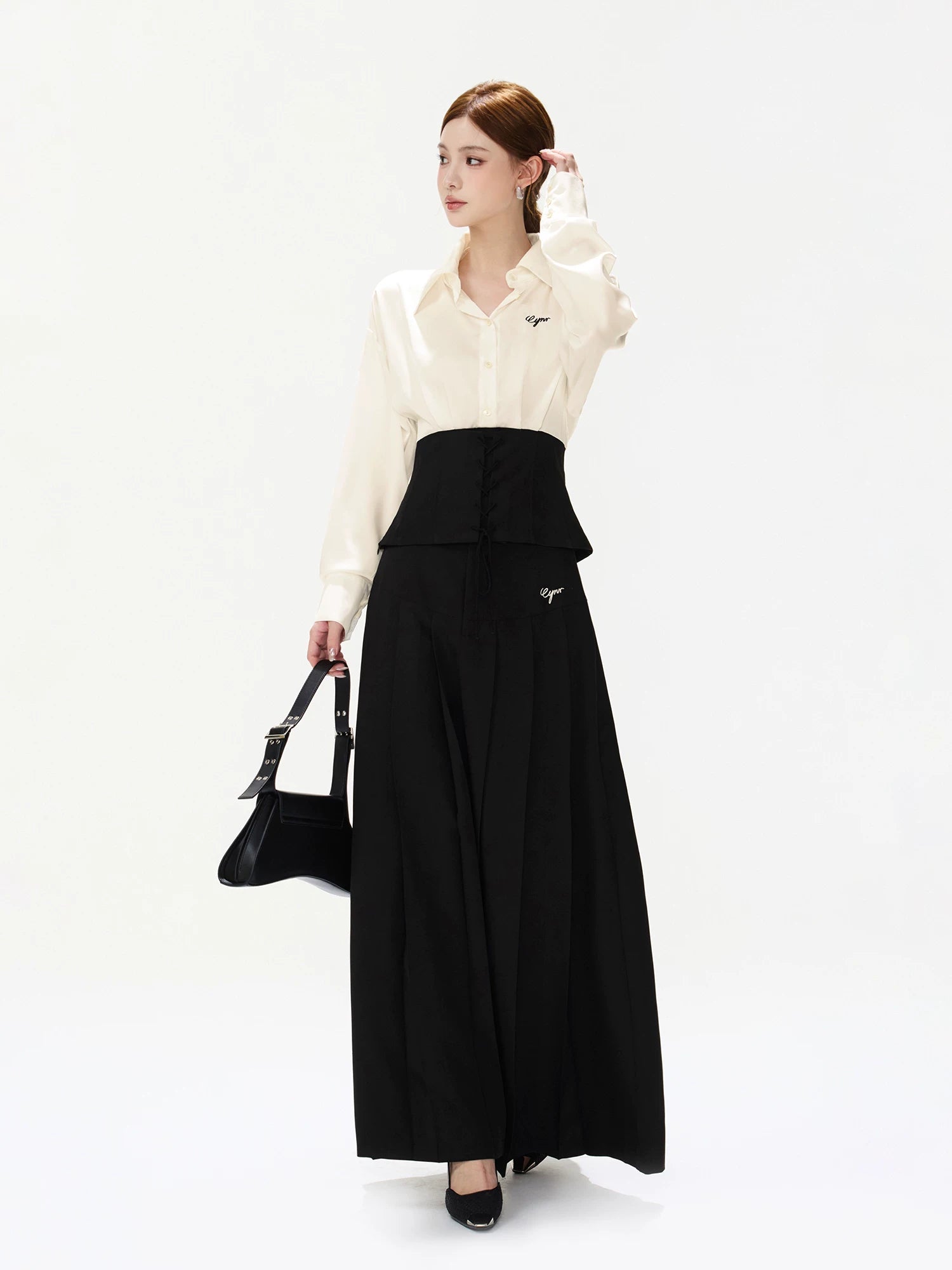 Pleated A-Line Maxi Skirt