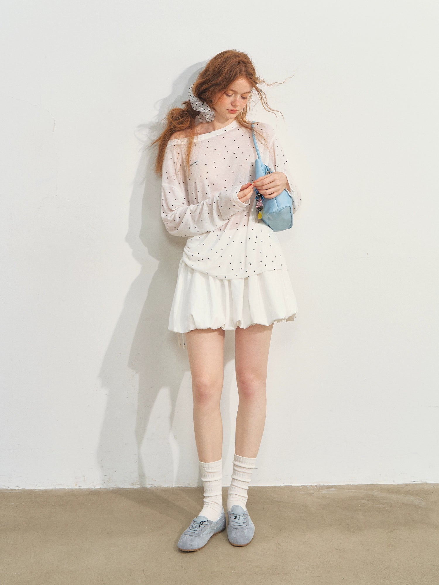 White Ballet-style Puff Midi Skirt