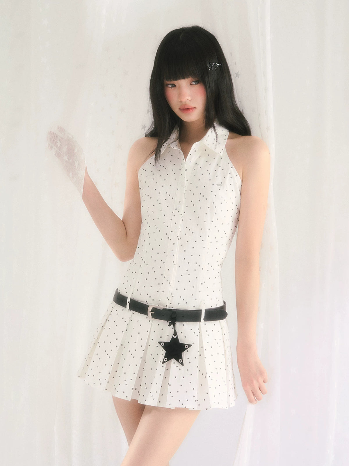 White Star Pleated Dress