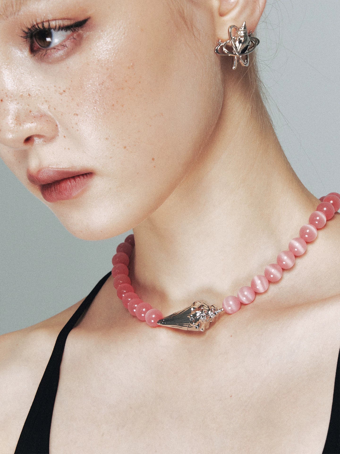 Pink Crystal Seashell Star Choker