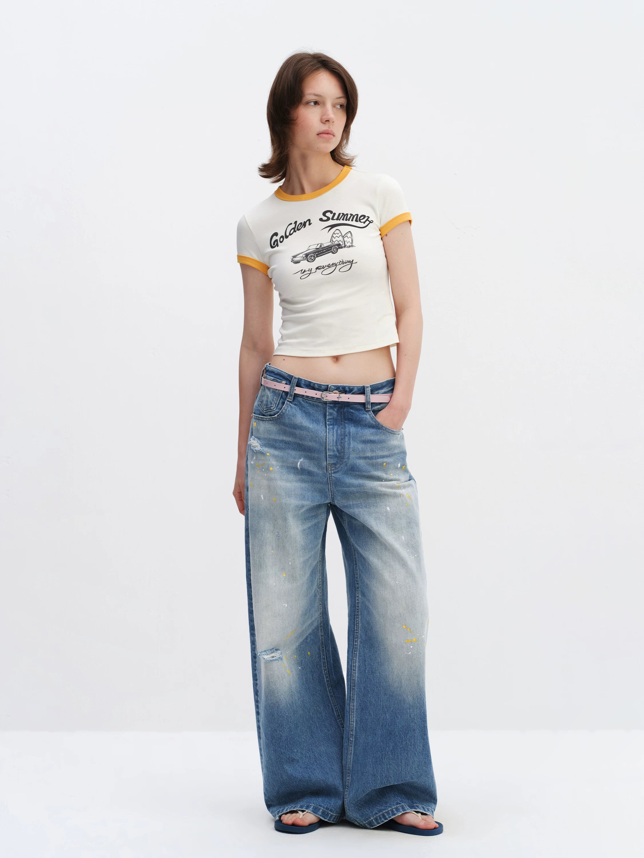 Vintage Washed Flared Low-Rise Jeans