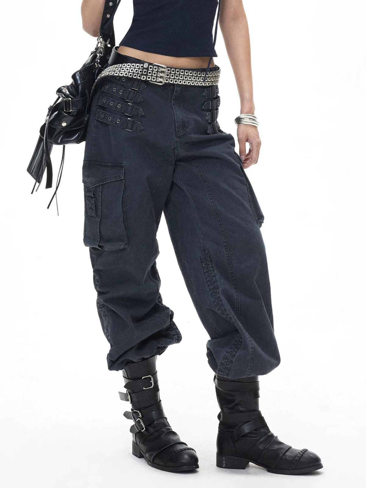 Navy Punk Drawstring Cargo Pants