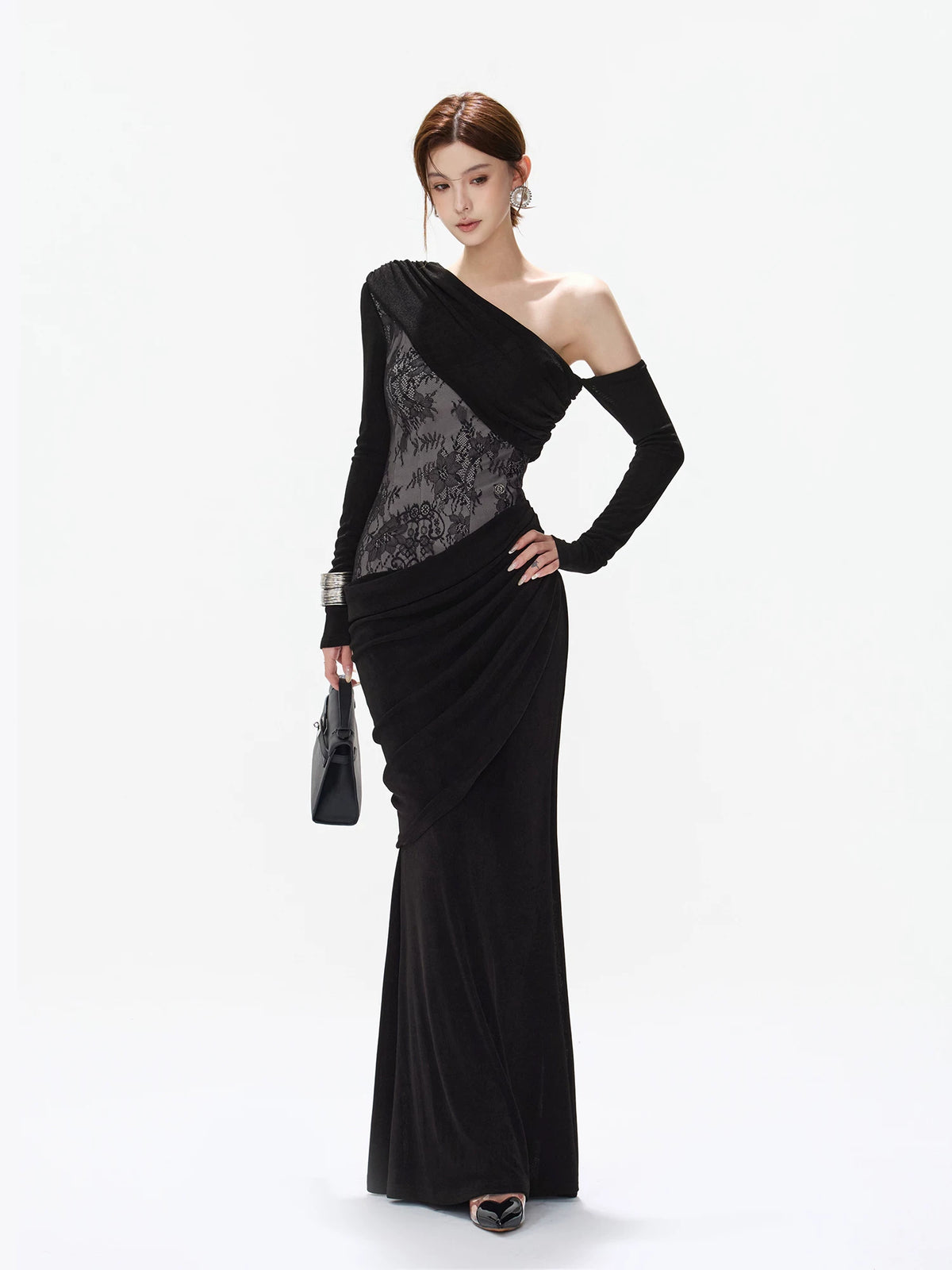 Black Lace Asymmetric Mermaid Dress