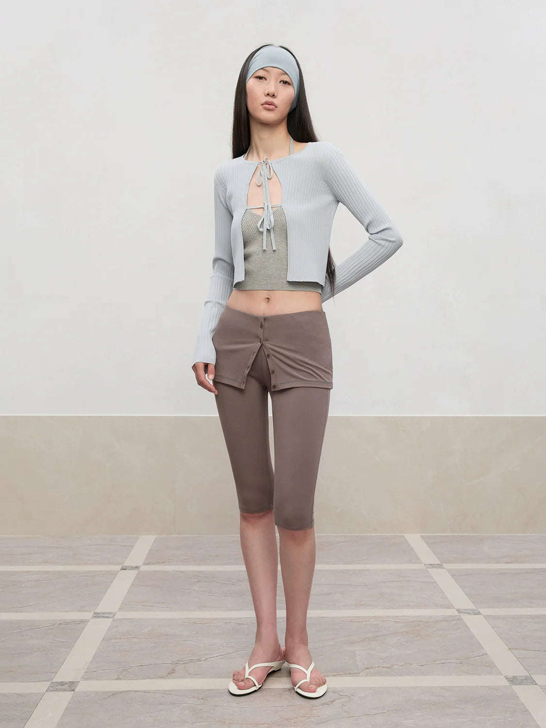 High Elastic Mid-Low Waist Five-Quarter Shorts