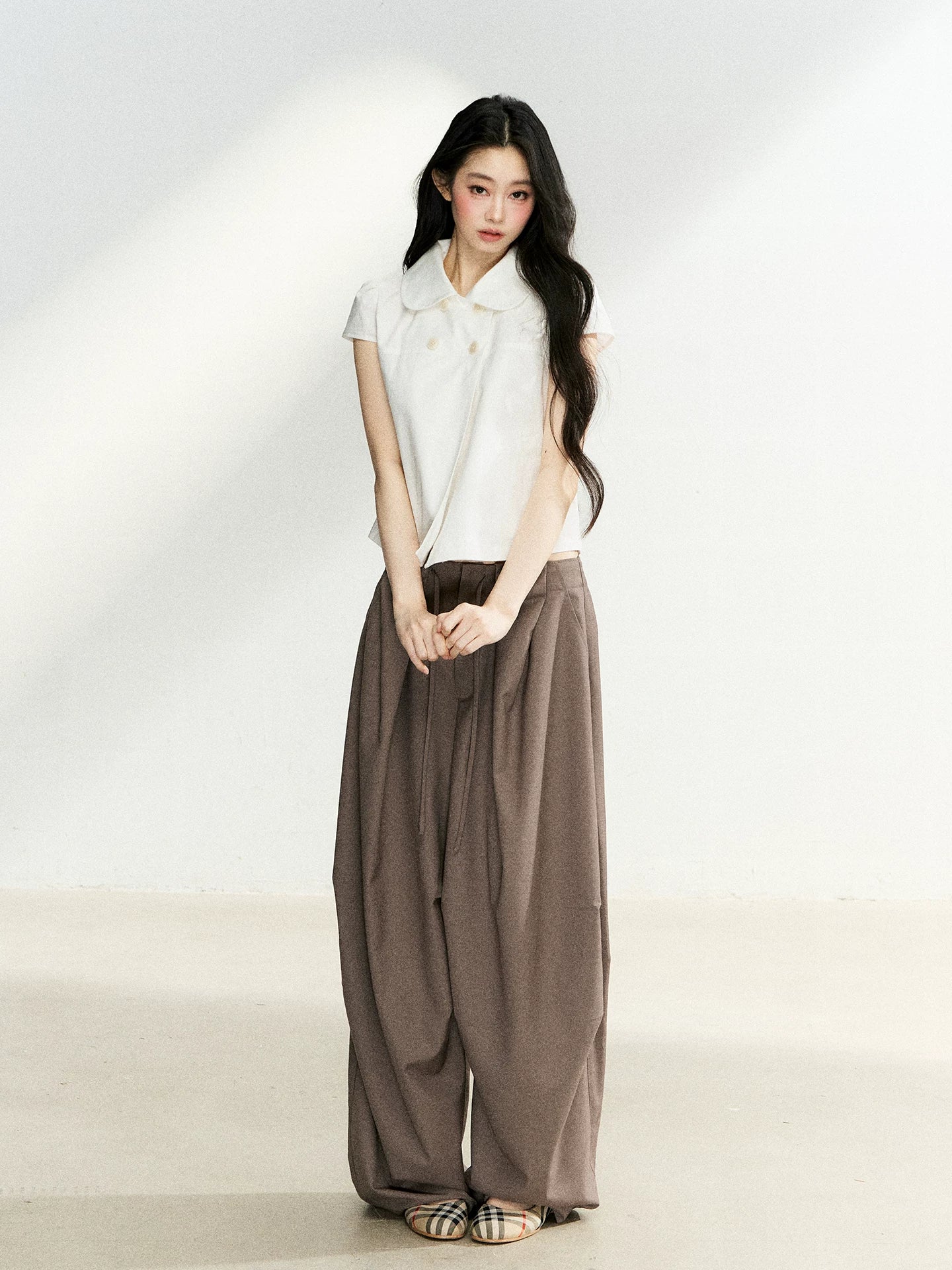 Dark Brown Pleated Wide Leg Pants