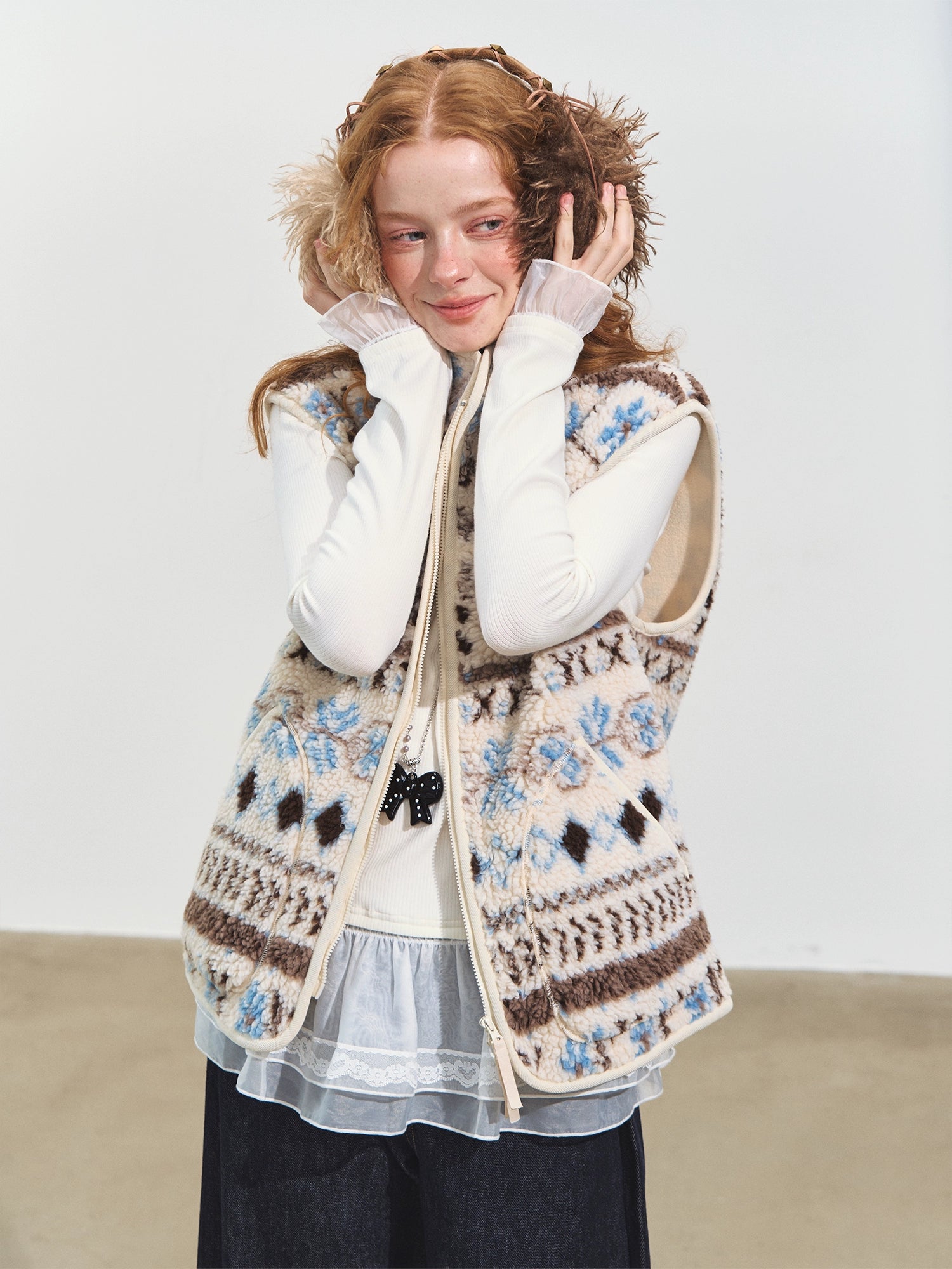Fair Isle Patterned Fleece Vest