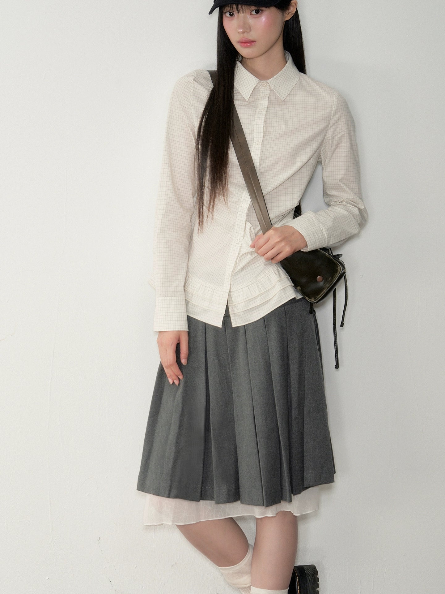Gray Pleated Double-layer Pleated Skirt