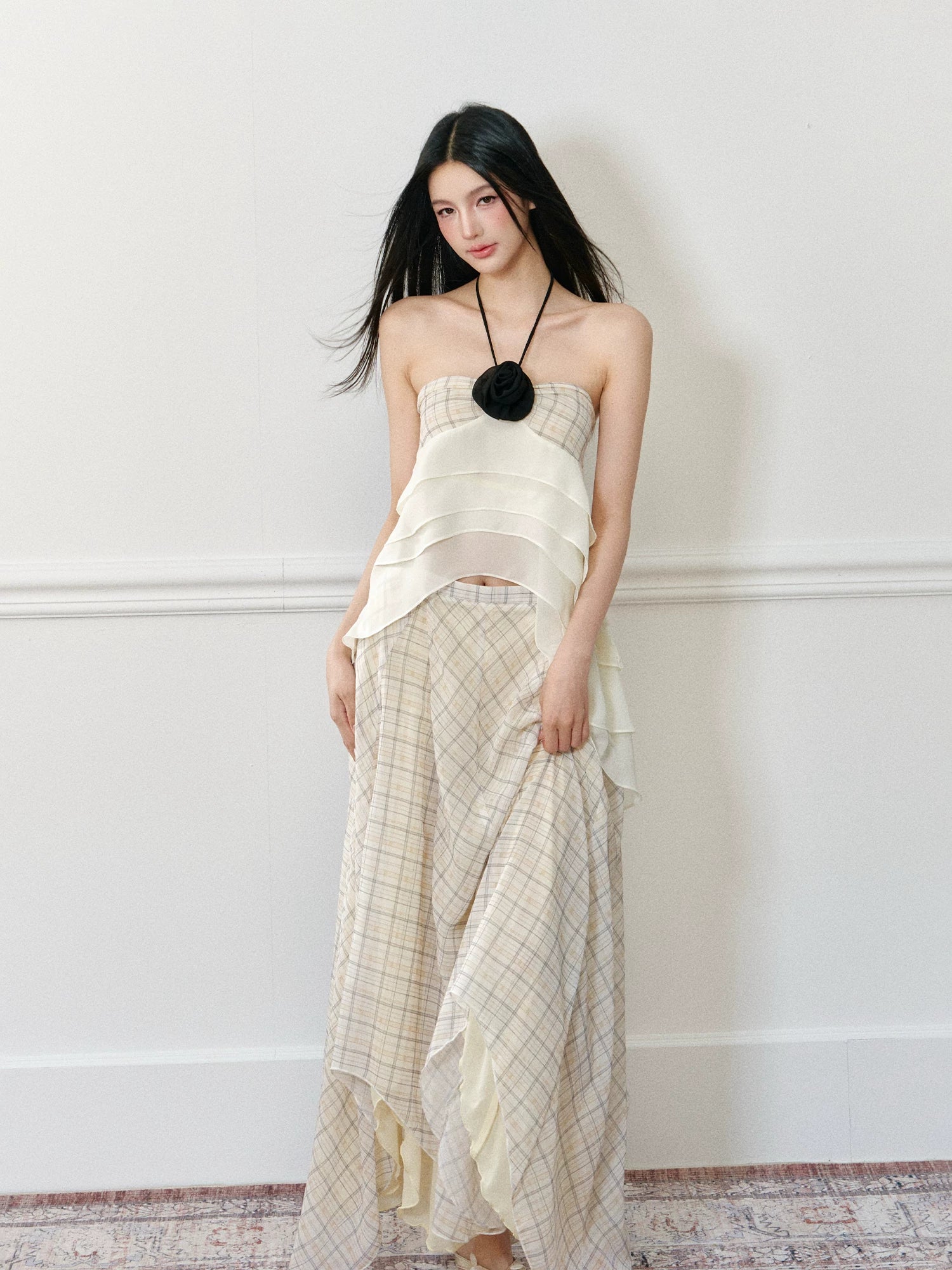 Rose Halter Tank Top & Pleated Skirt Set