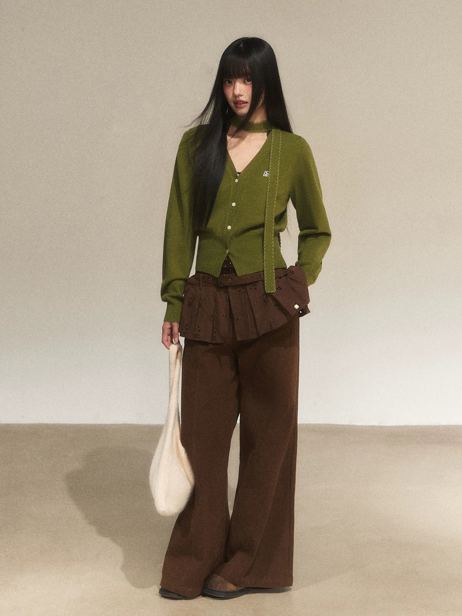 Vintage Green V-Neck Knit Cardigan
