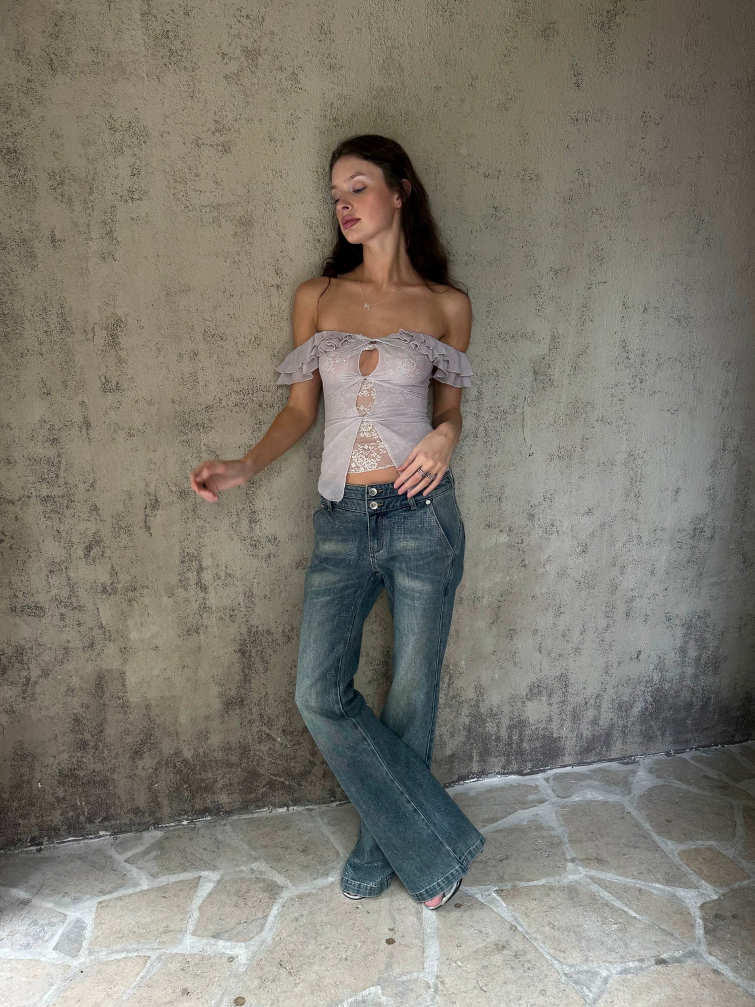 Layered Mesh Off-Shoulder Top