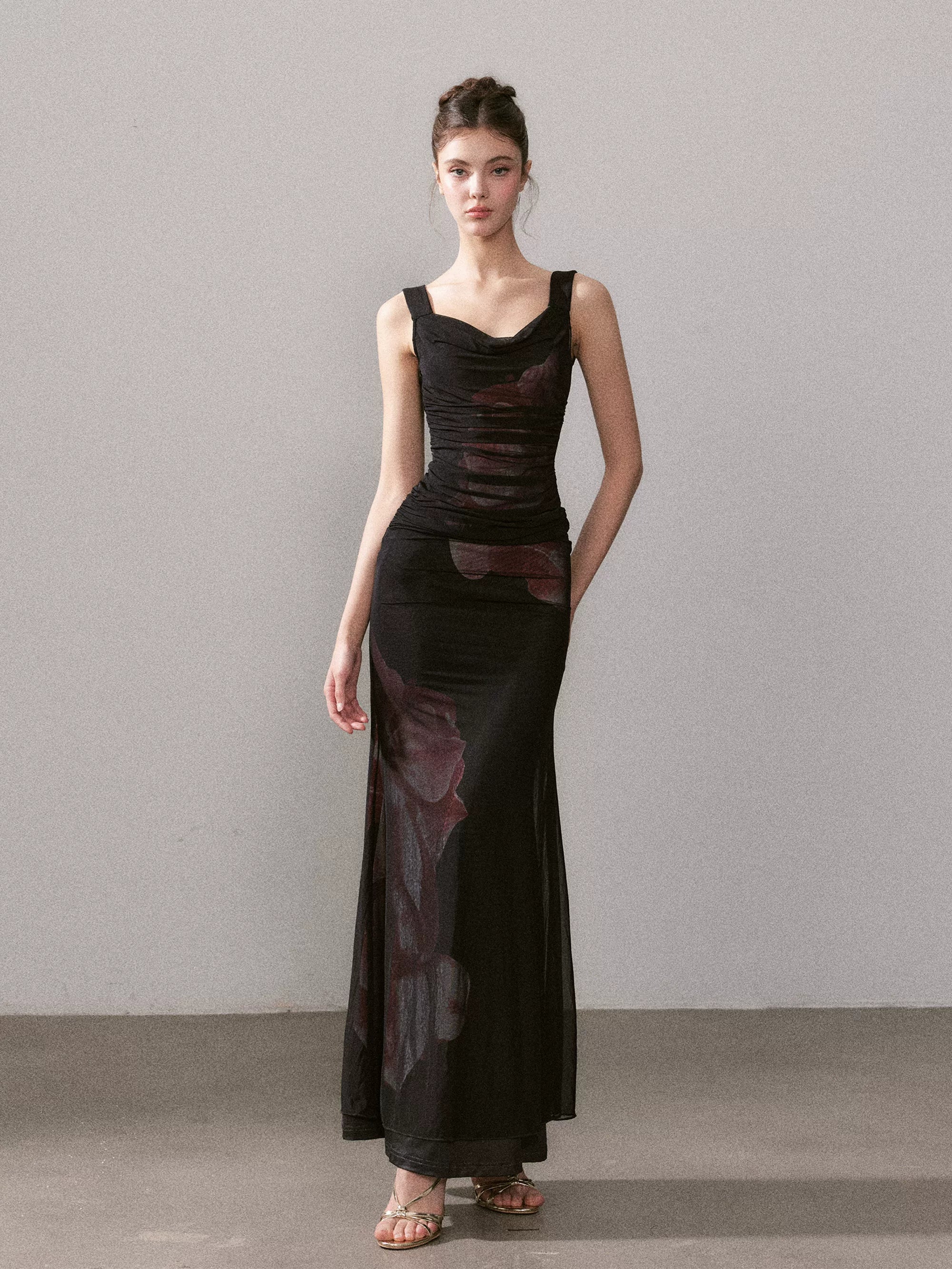 Floral Mesh Mermaid Maxi Dress