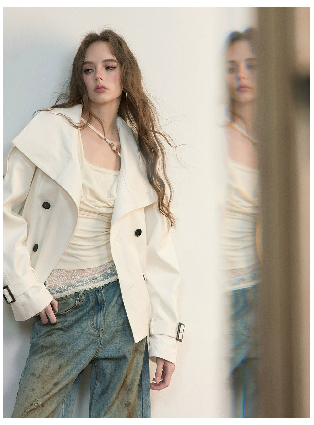 Vintage Pleated Stand Collar Jacket