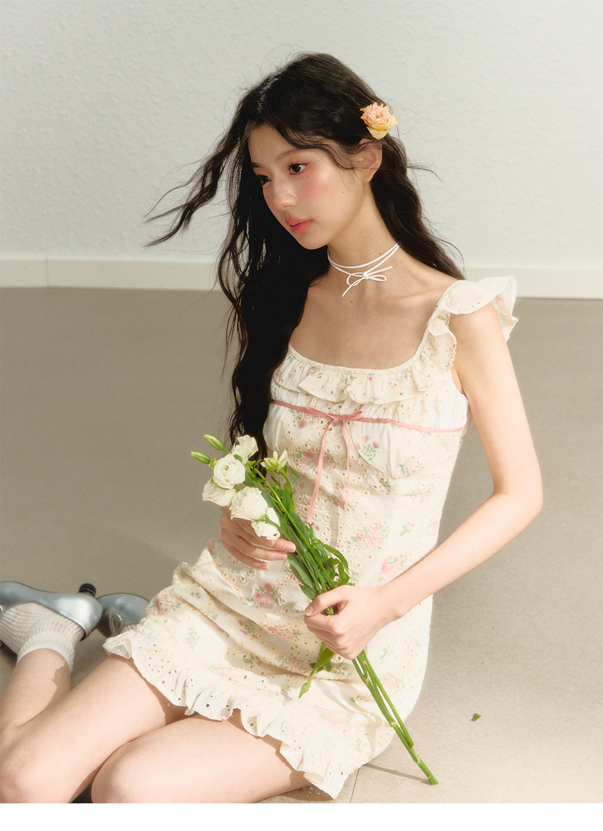 Flutter Sleeve Strap Floral Dress