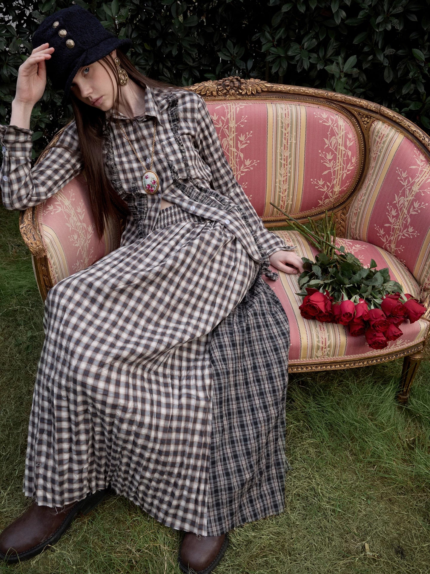Plaid Ruffle Shirt & Skirt Set