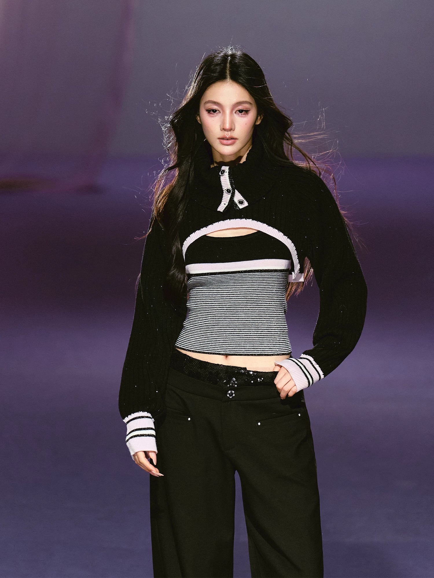 Striped Turtleneck Vest Set