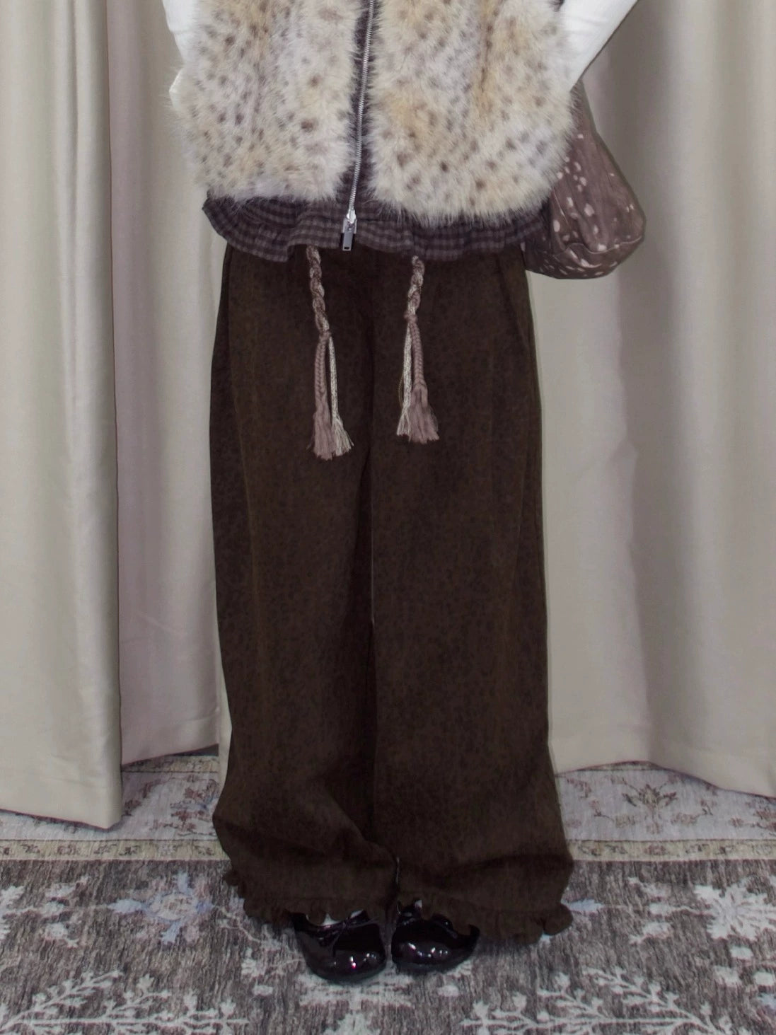 Leopard Pocket Pleated Wide-Leg Pants