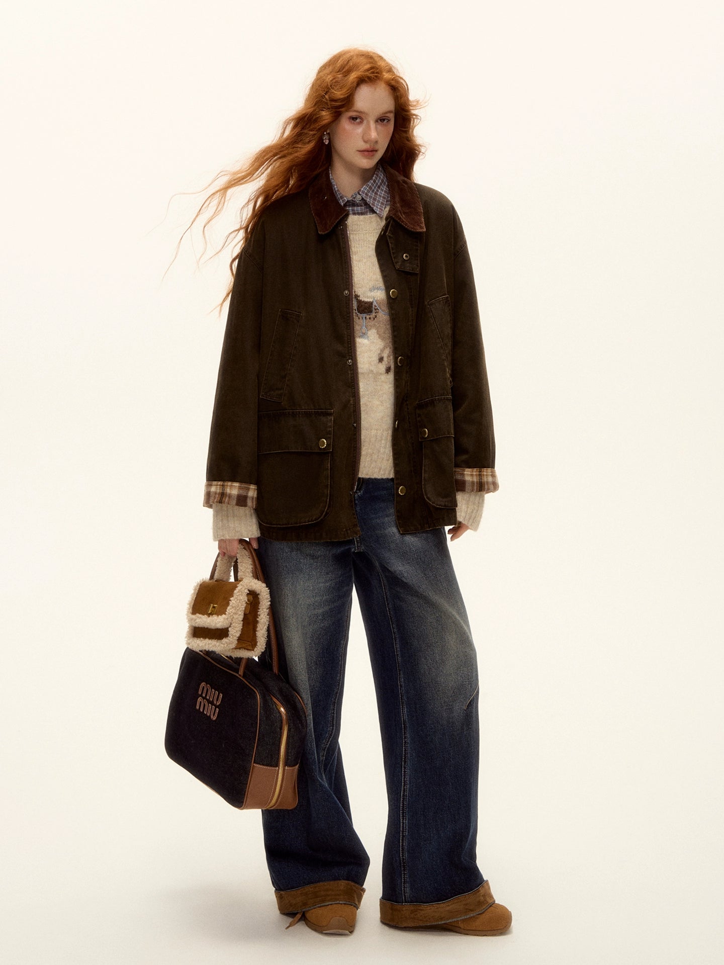 Plaid Corduroy Padded Jacket