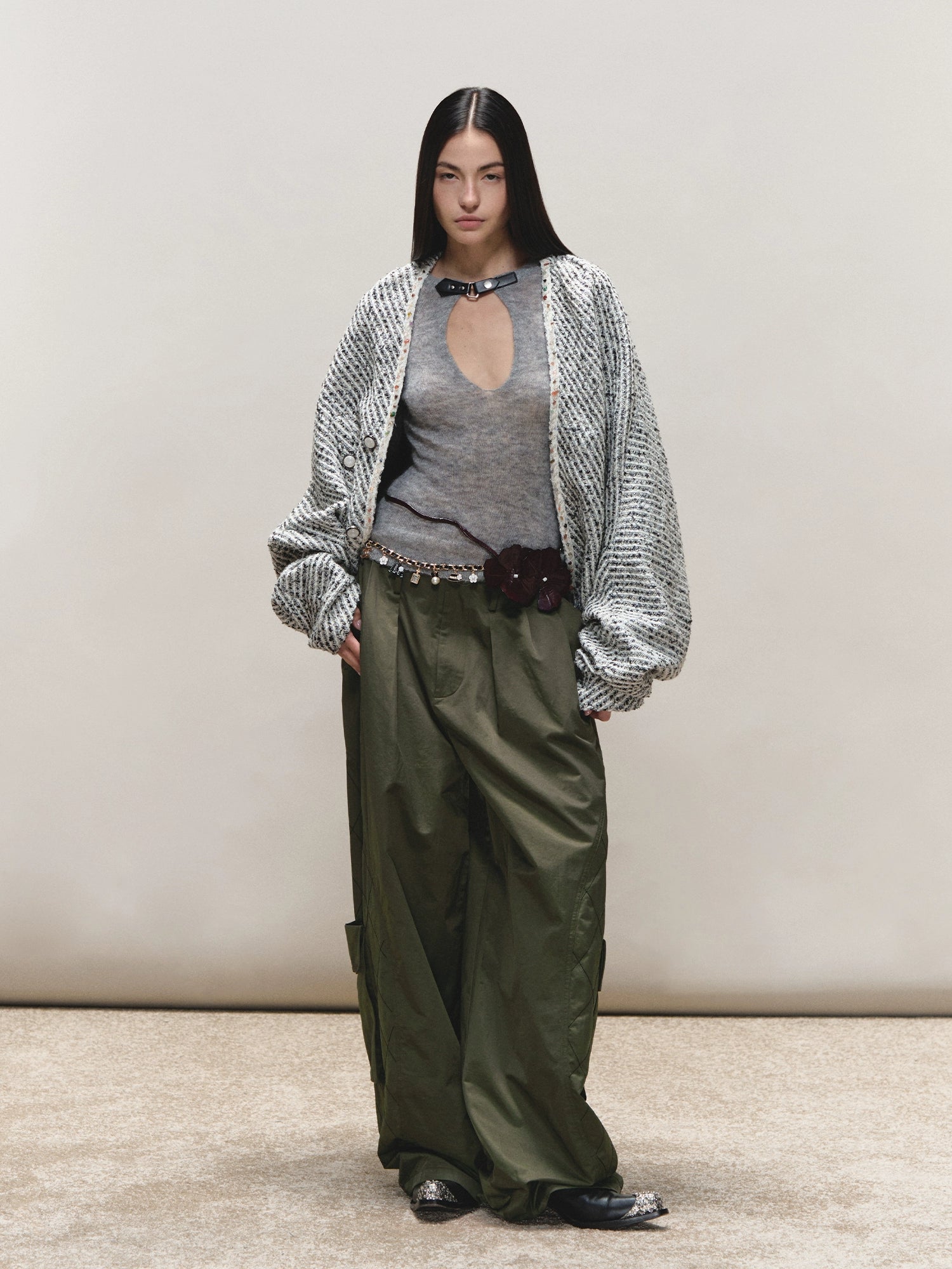 Bouclé Stripe Cape Coat