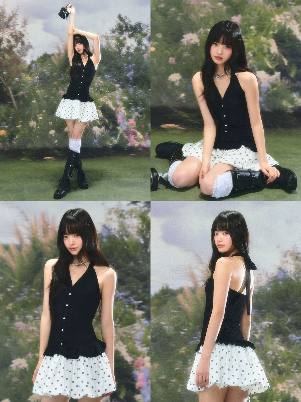Black Polka Dot Halter Dress