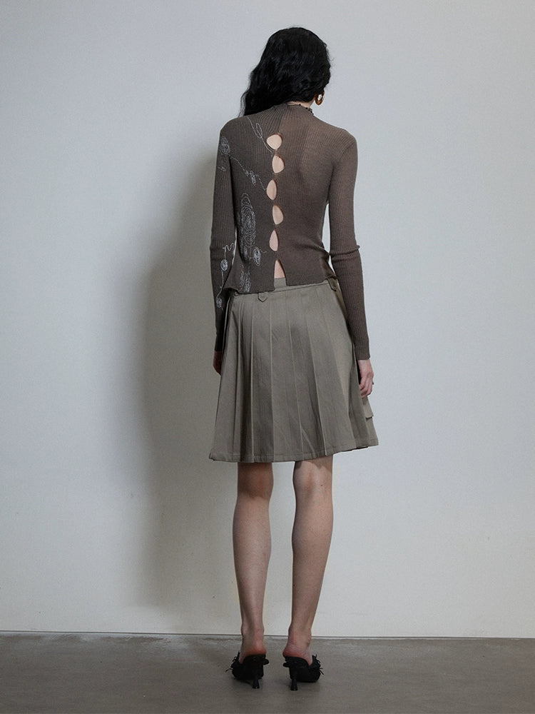 Circle Print Hollow Reversible Knit Sweater