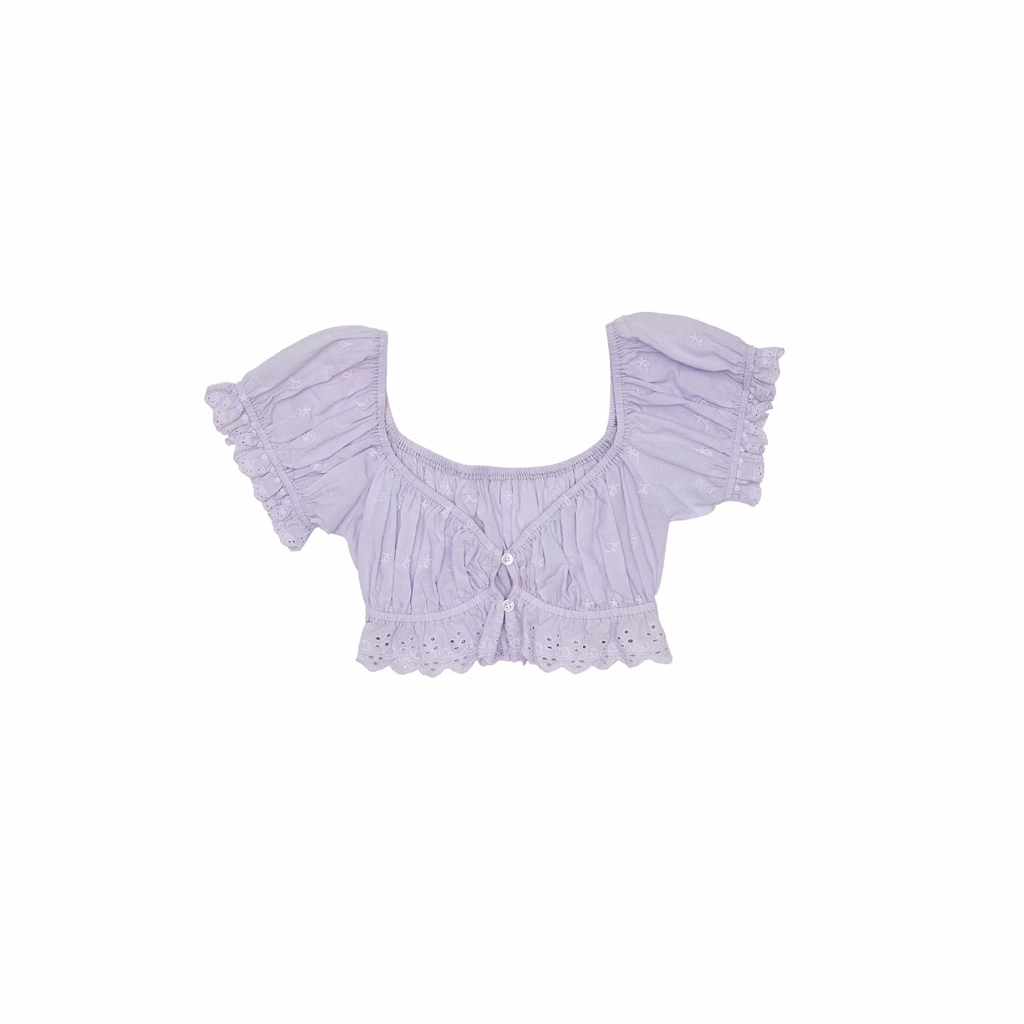 Jacquard Puff Sleeve Crop Top