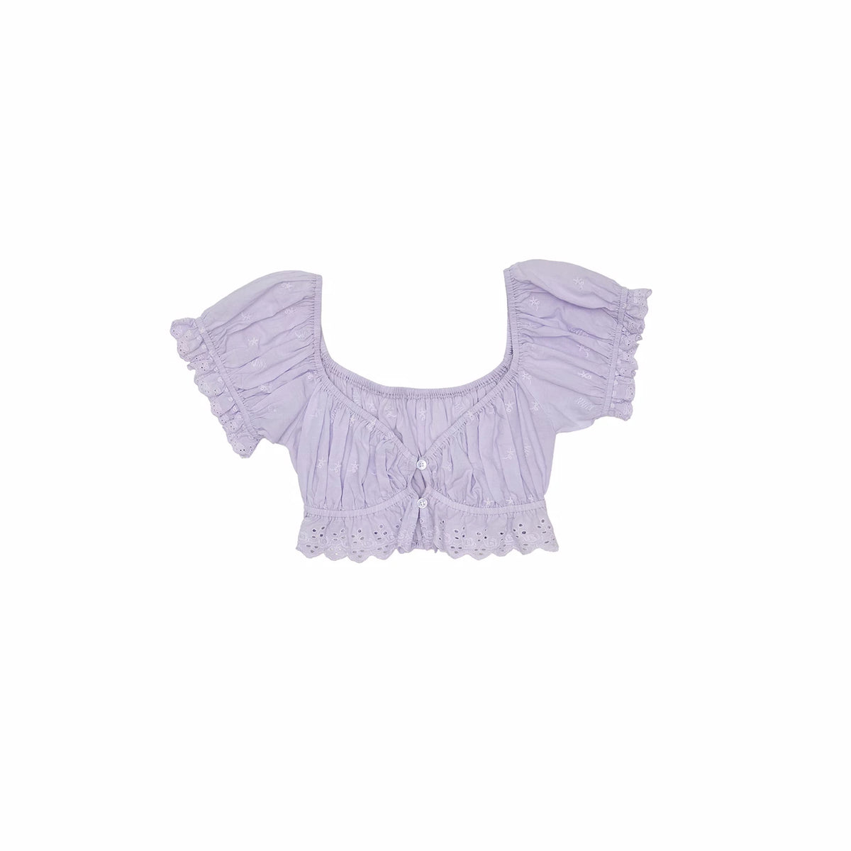 Jacquard Puff Sleeve Crop Top