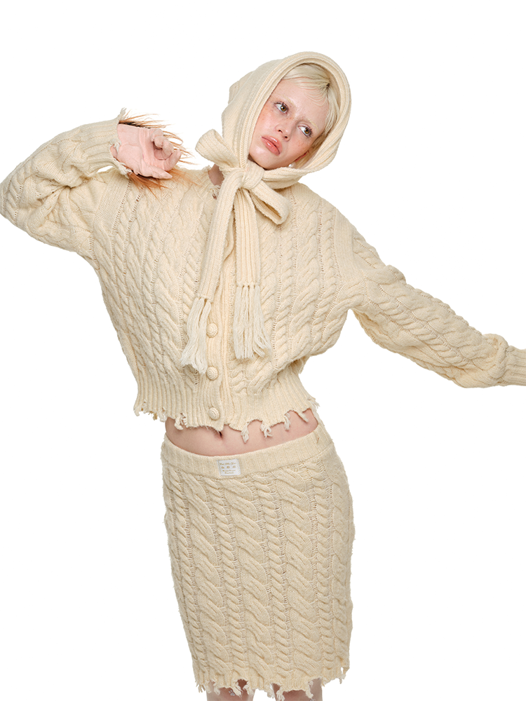 Cable Knit Cardigan & Skirt Set