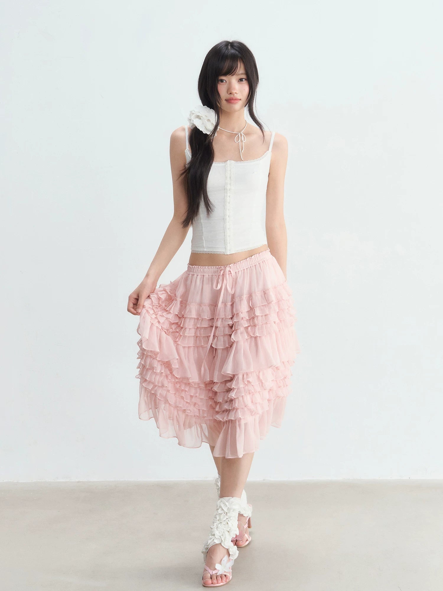 Puff Layered Chiffon Tube Skirt