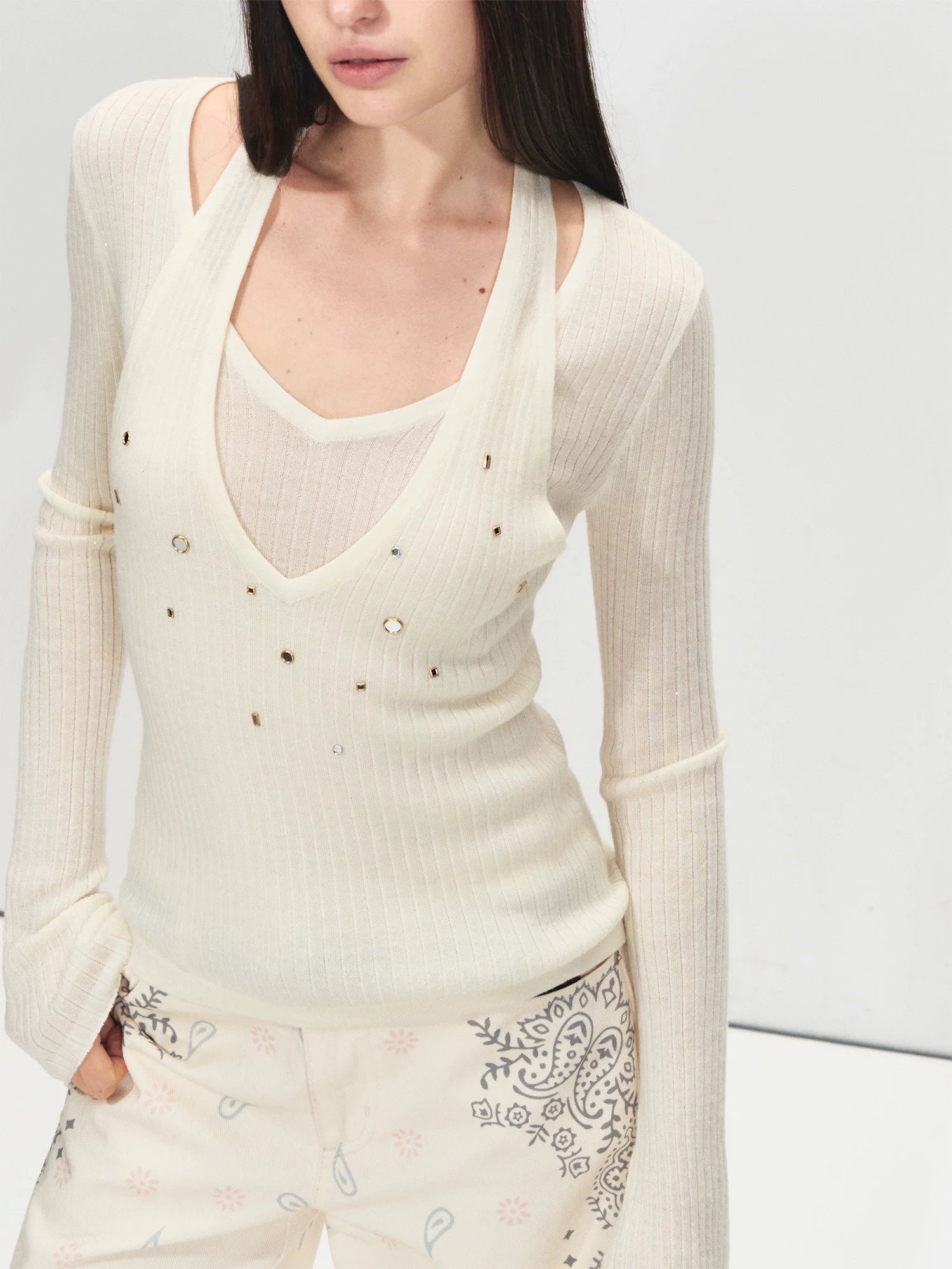 100% Wool Shimmer Halter Layered Top