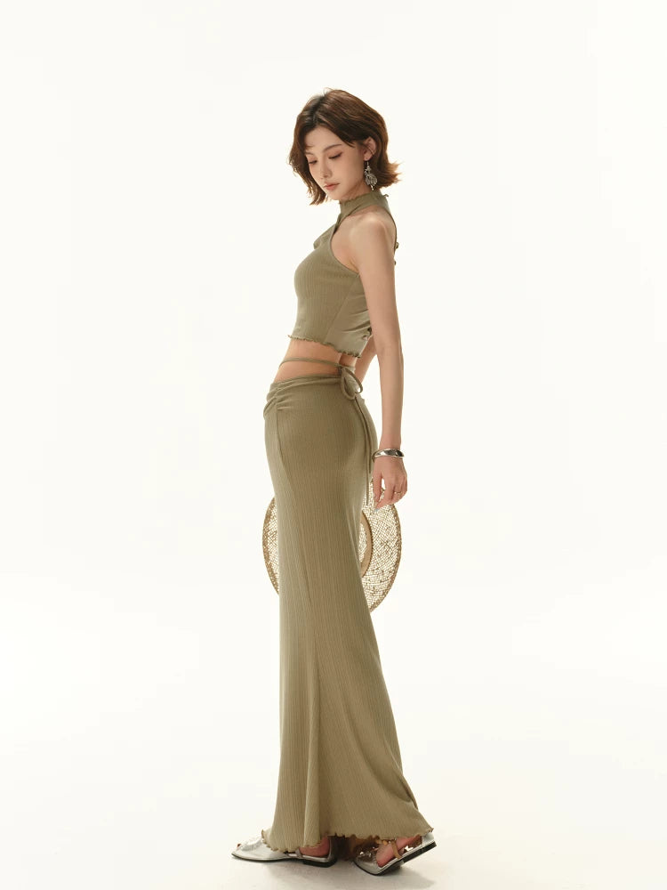 Twisted Halter Top & Skirt Set