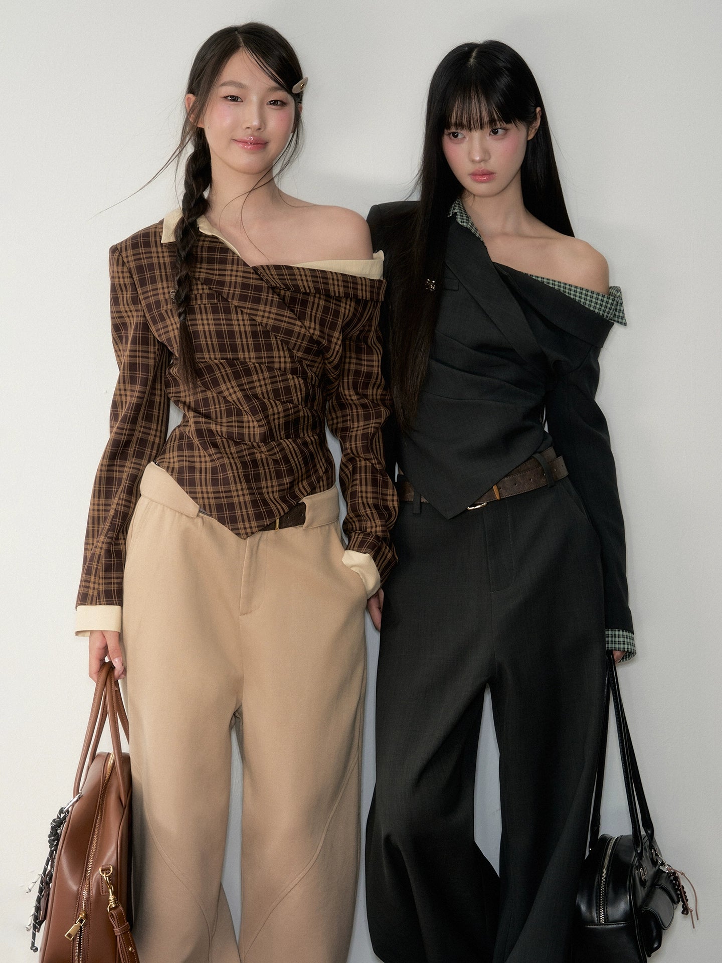 Asymmetric Shoulder Cropped Blazer & Pants Set