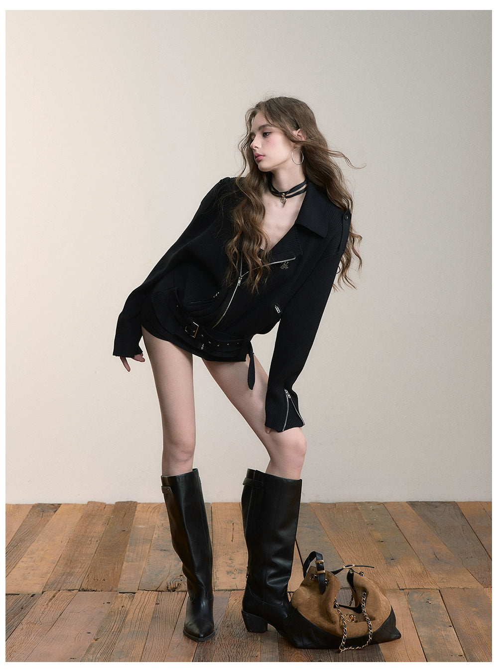 Black & Off-white Heavy Zip Knit Jacket