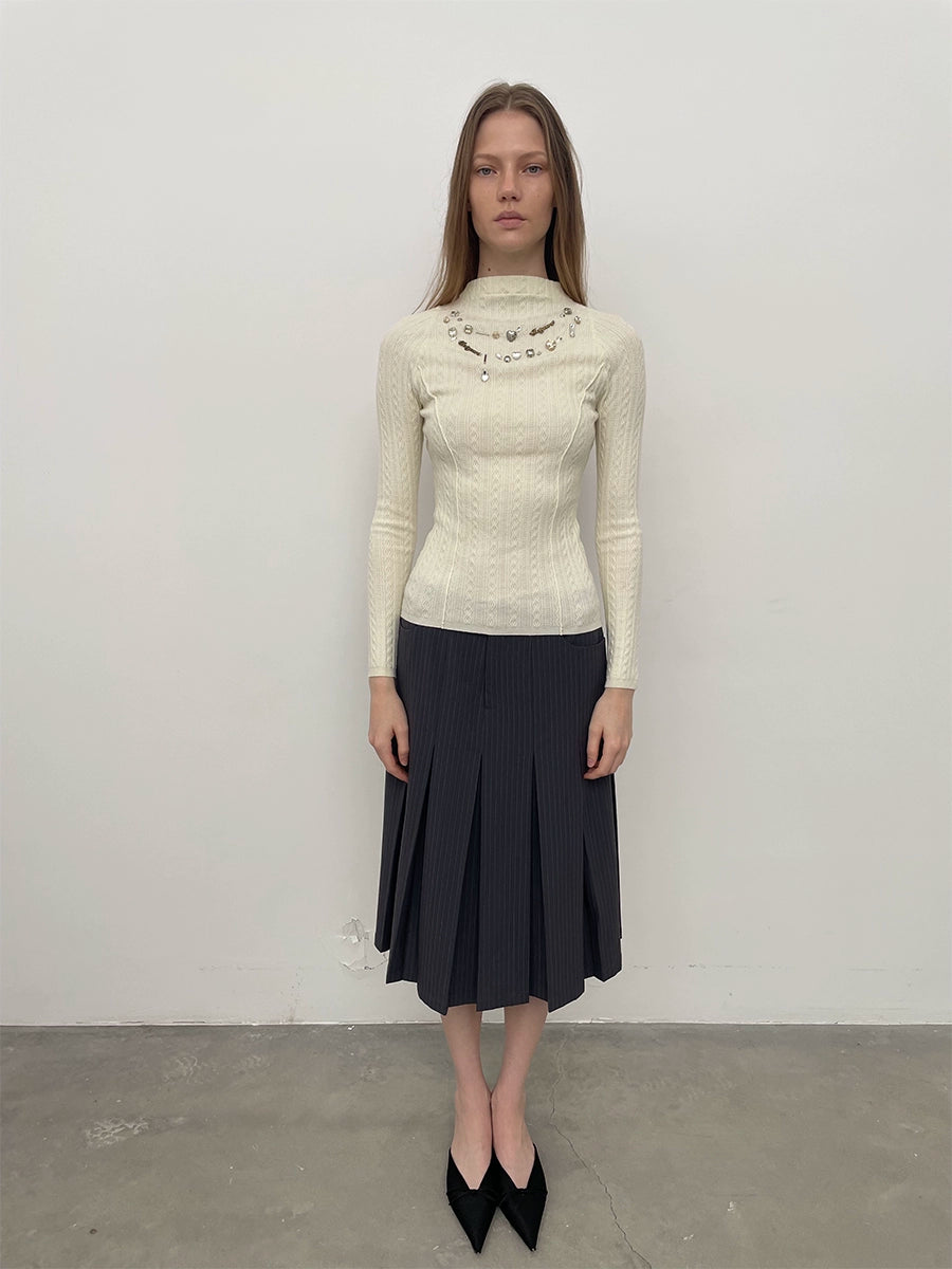 Ivory White Slim-Fit Hand-Stitched Brick Sweater