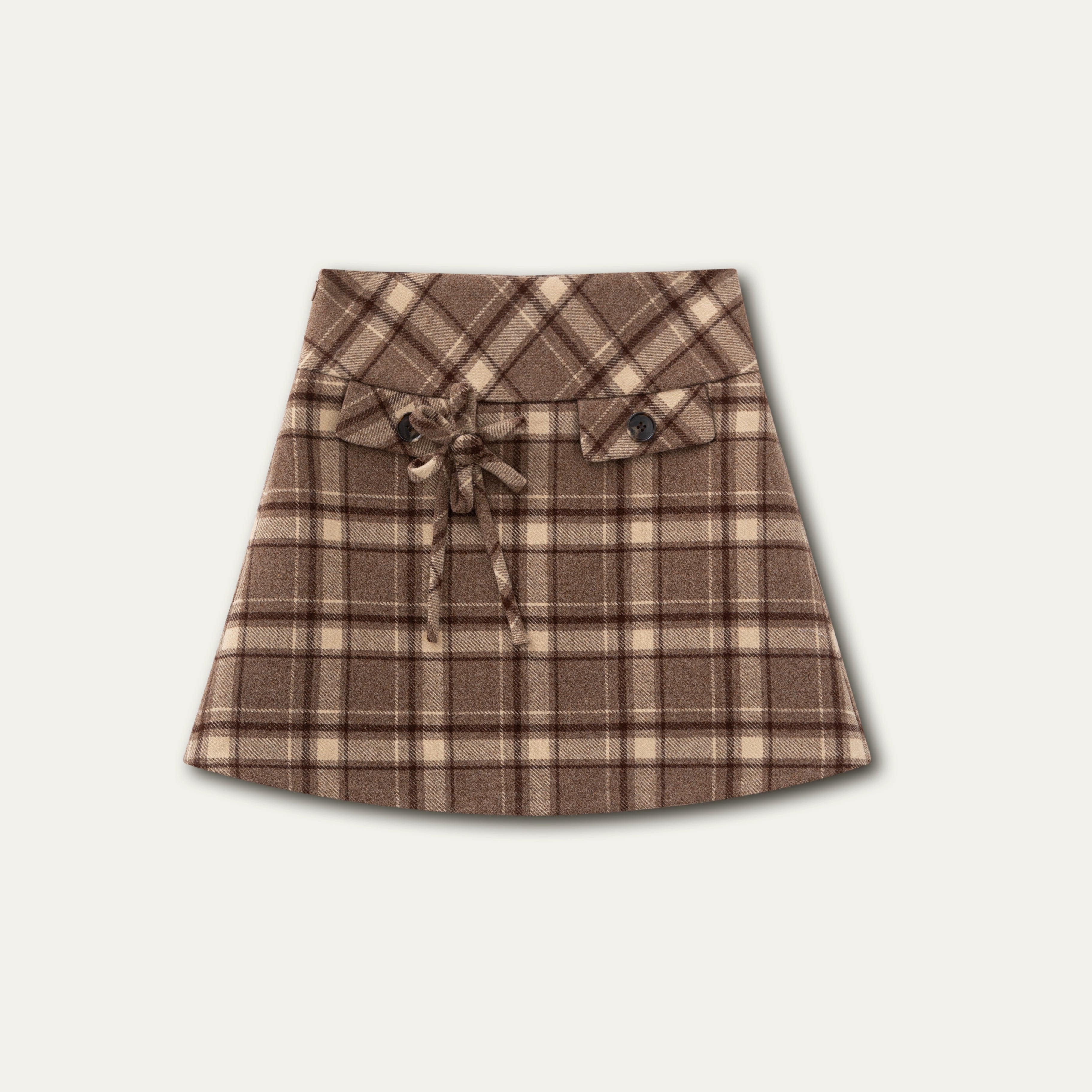 Pink & Brown Plaid A-line Wool Skirt