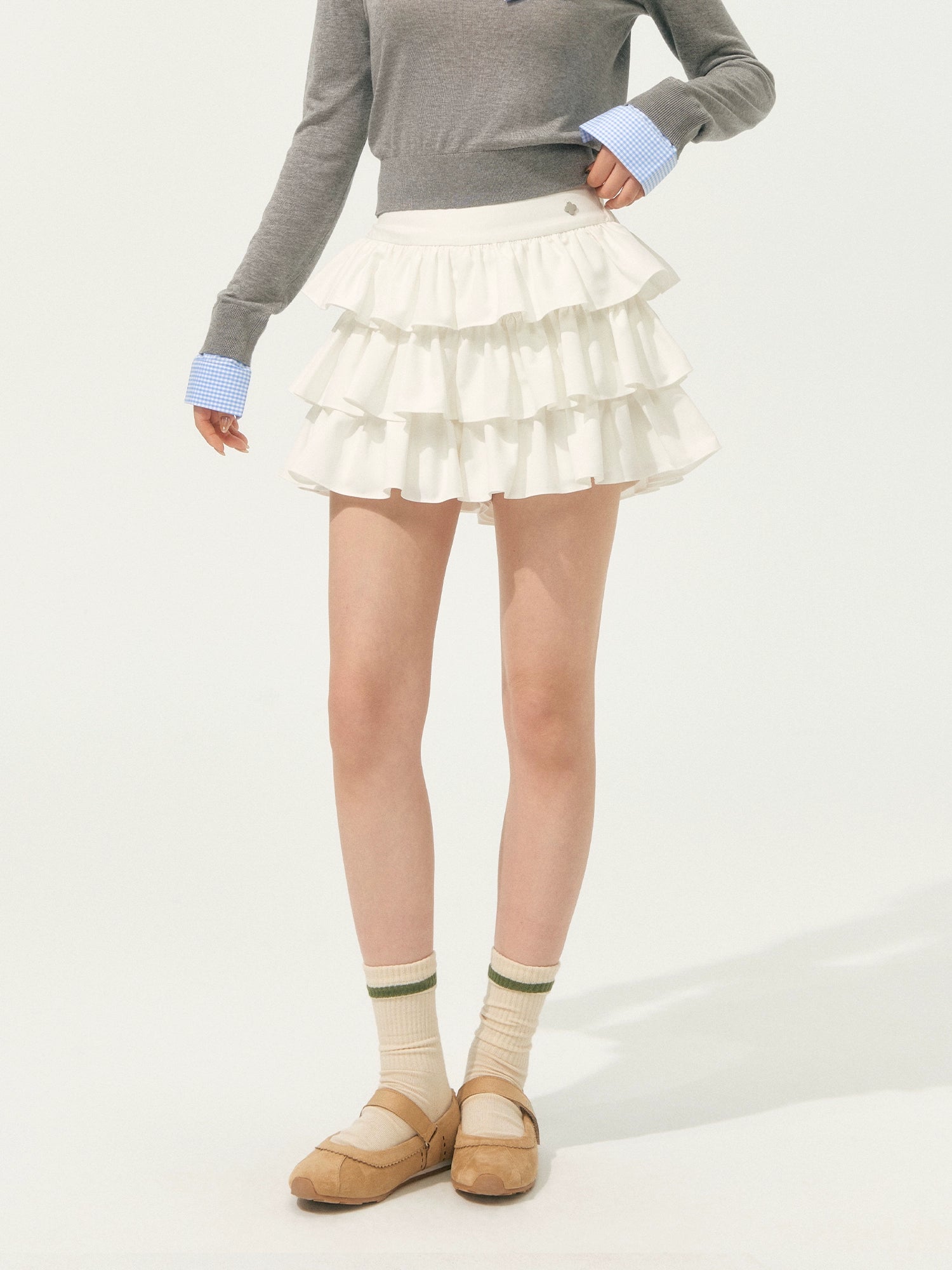 Pleated Lace Ruffle Tiered Skirt